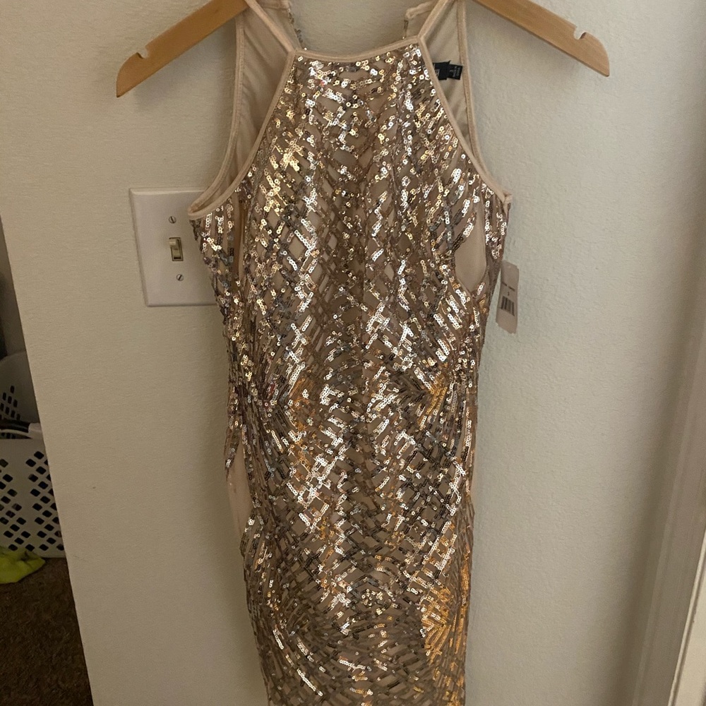 Rose gold sequin mini dress